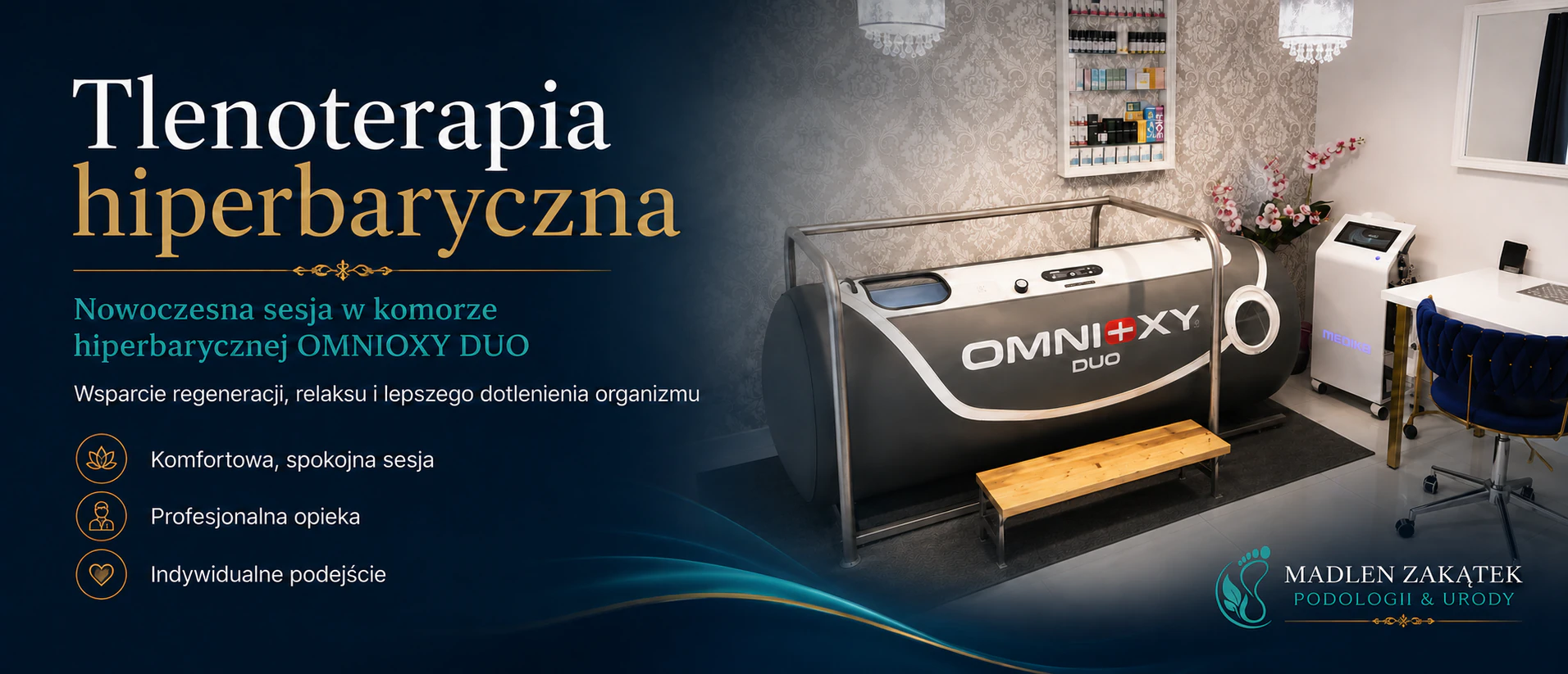 Tlenoterapia hiperbaryczna OMNIOXY DUO w Madlen Zakątek Podologii i Urody w Chrzanowie